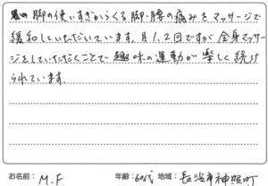 長浜市神照町M.Fさんのアンケート用紙