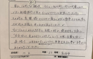 声用紙　肩、腰、膝の痛み　長浜市　63歳　H.Kさん